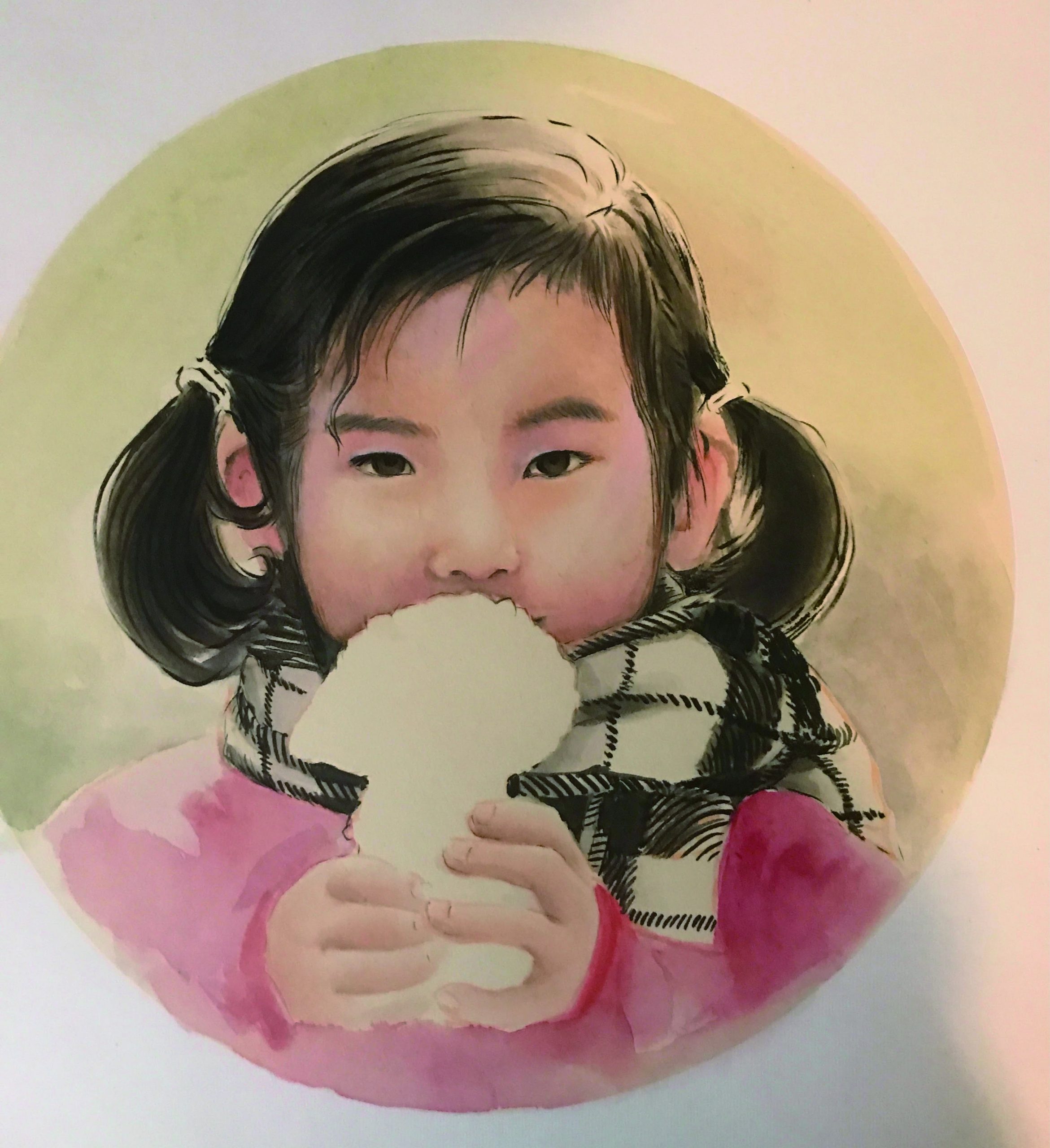 2020年岁末瑞荣中国人物画作品欣赏《我的女儿，和她的儿子》